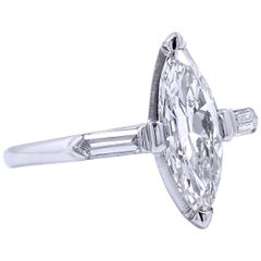 Vintage Art Deco GIA 1.15 Marquise Cut Diamond Platinum Engagement Ring