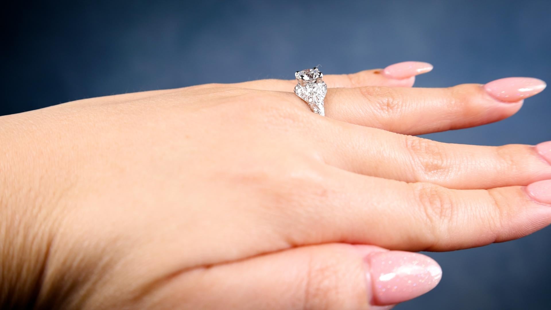 Bague Art déco GIA 1.16 carats de diamants taille transitionnelle Bon état - En vente à Beverly Hills, CA