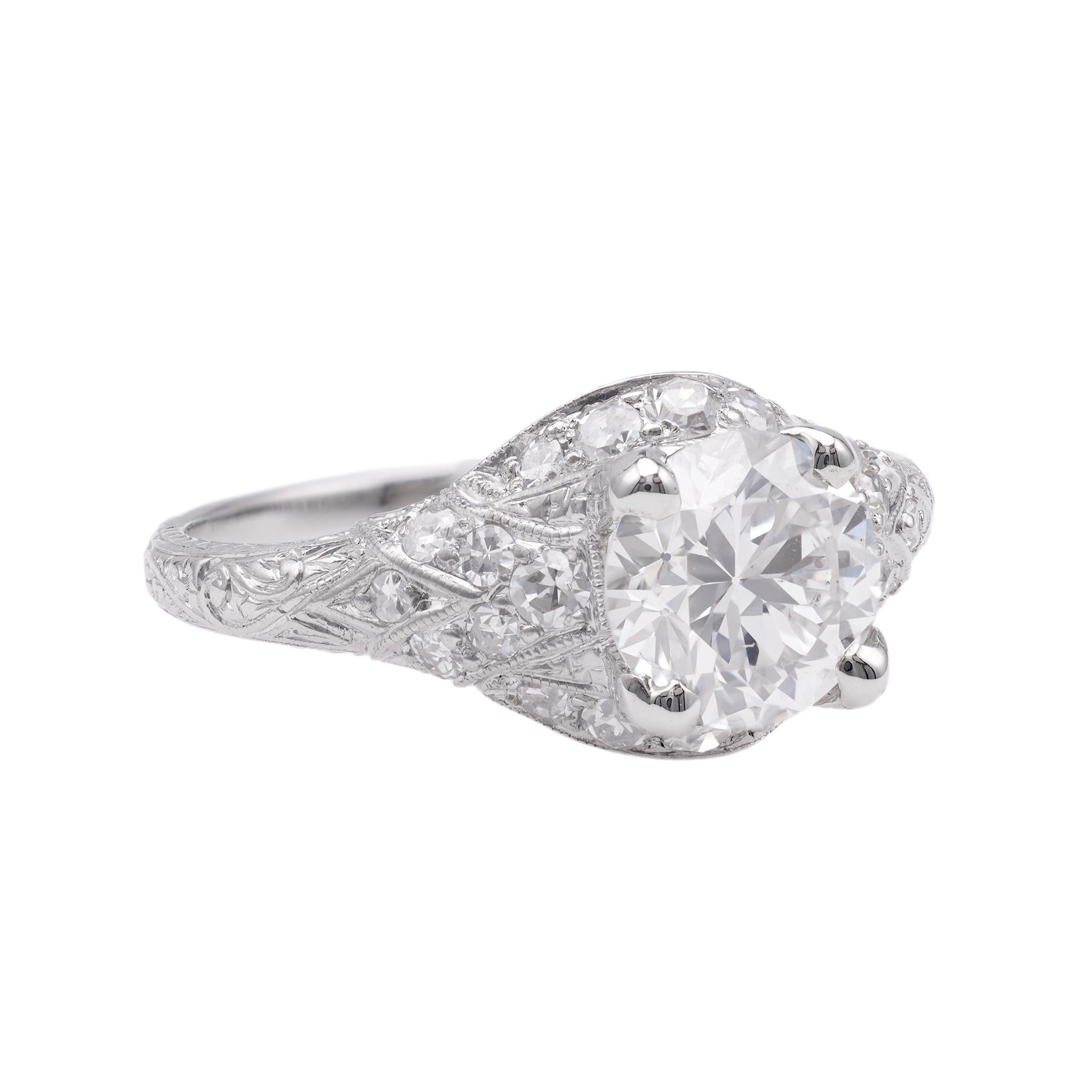 Women's or Men's Art Deco GIA 1.16 Carat Transitional Cut Diamond Platinum Ring For Sale