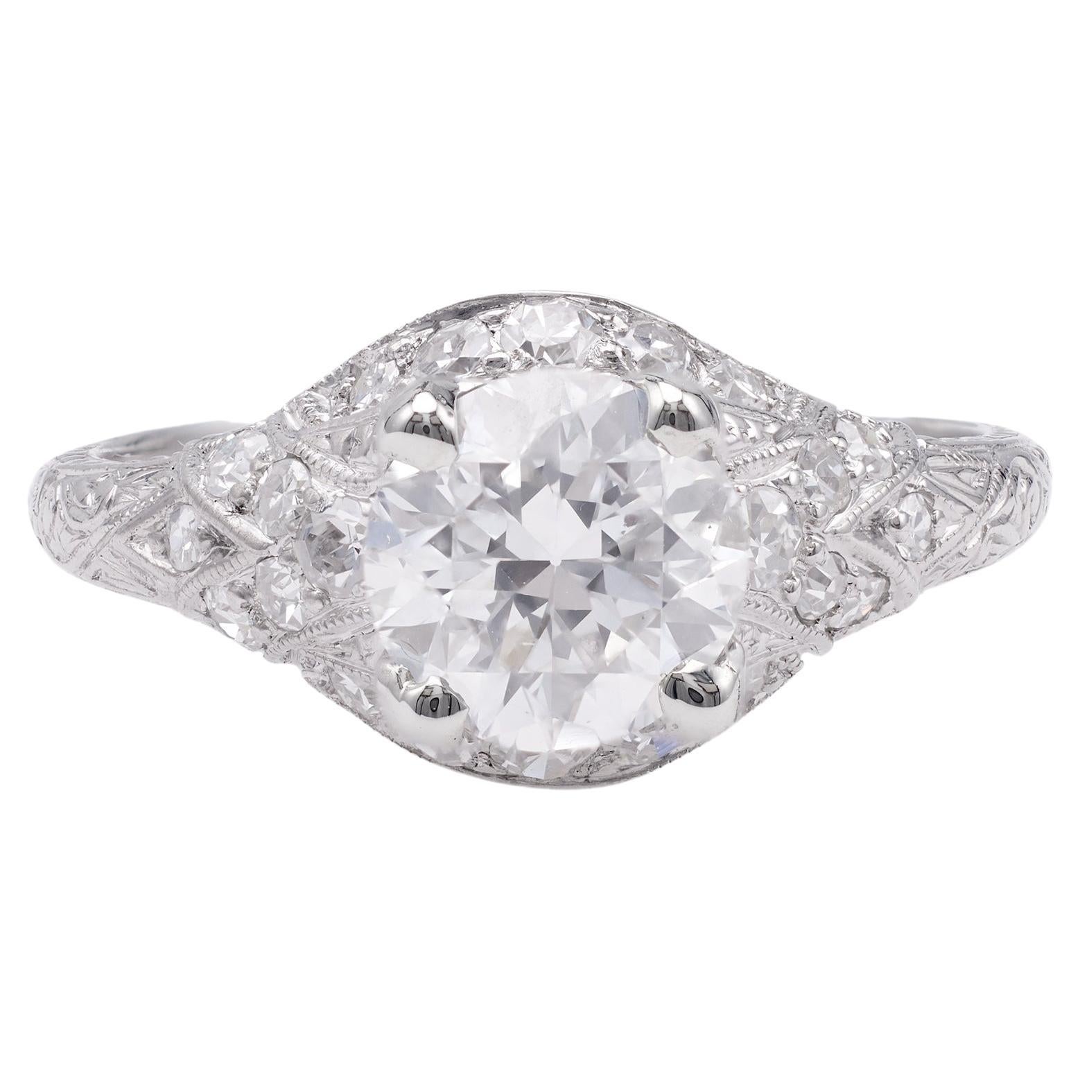 Art Deco GIA 1.16 Carat Transitional Cut Diamond Platinum Ring
