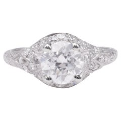 Vintage Art Deco GIA 1.16 Carat Transitional Cut Diamond Platinum Ring
