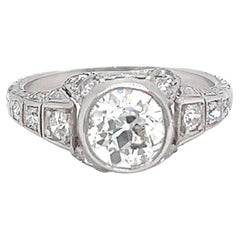 Art Deco GIA 1.16 Carats Old European Cut Diamond Platinum Engagement Ring