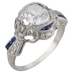 Art Deco GIA 1.18 carat diamond sapphire platinum ring