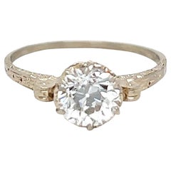 Art Deco GIA 1.18 Carats Old European Cut Diamond 14K White Gold Engagement Ring