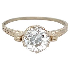 Bague de fiançailles Art déco en or blanc 14 carats avec diamant taille vieille Europe de 1,18 carat certifié GIA