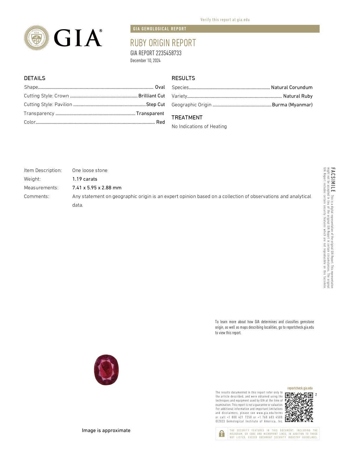 Platinring, Art déco, GIA 1,19 Karat Burma, kein heißer Rubin, Diamant, Art déco für Damen oder Herren