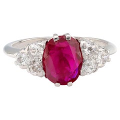 Art Deco GIA 1.19 carat Burma no heat ruby diamond platinum ring