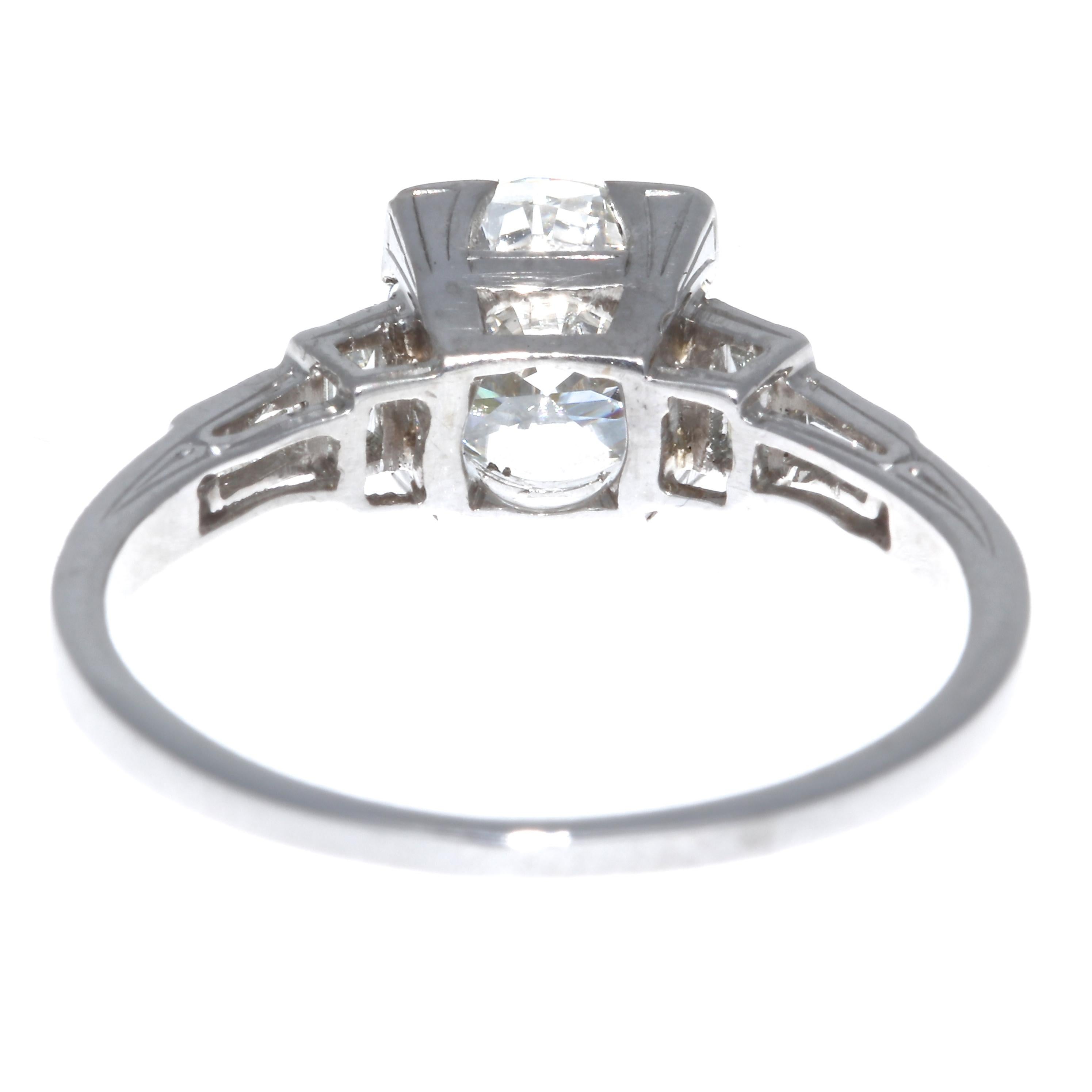 Women's Art Deco GIA 1.19 Carat Old European Cut Diamond Platinum Engagement Ring