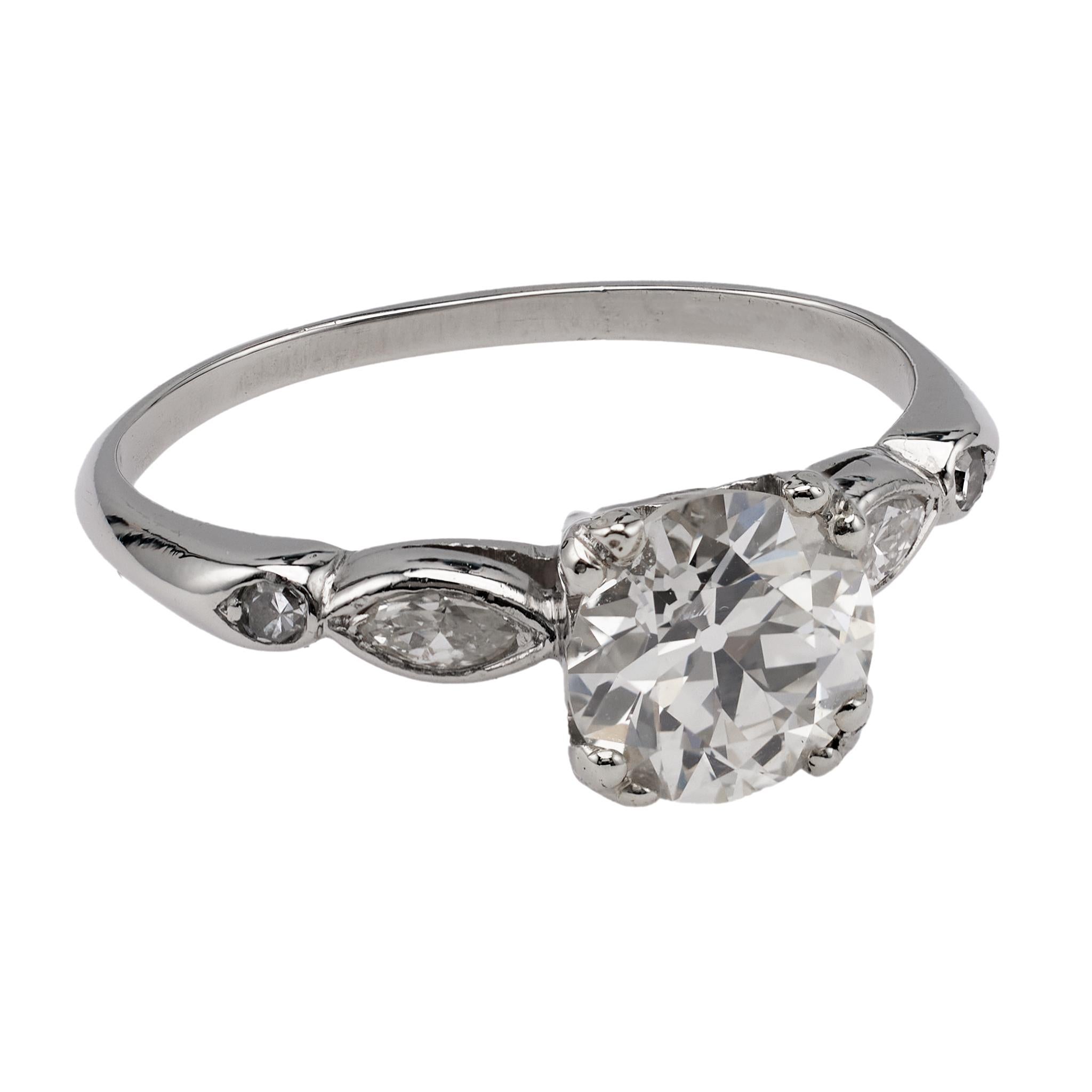 Art Deco GIA 1.19 Carat Old European Cut Diamond Platinum Ring For Sale 1