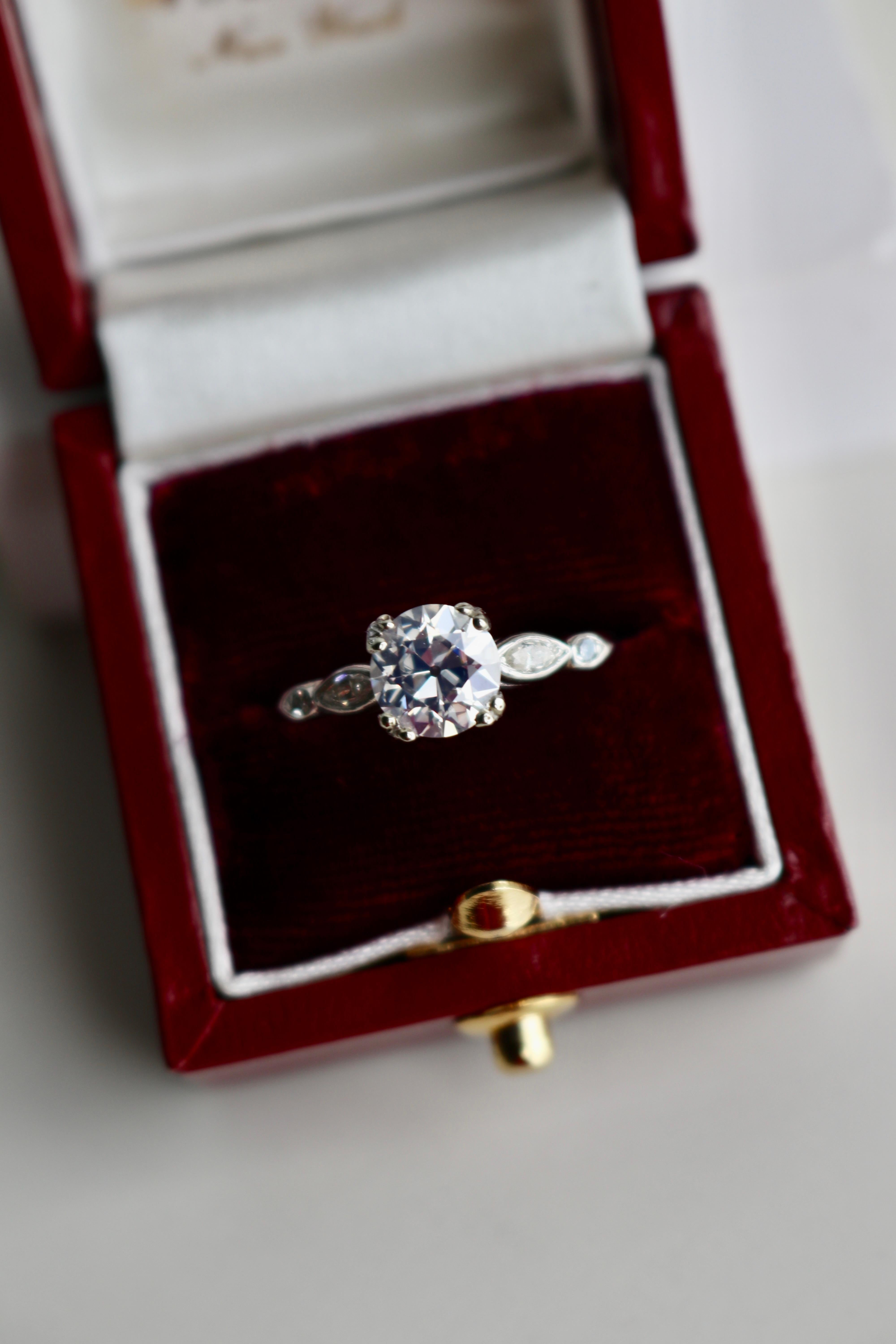 Art Deco GIA 1.19 Carat Old European Cut Diamond Platinum Ring For Sale 2