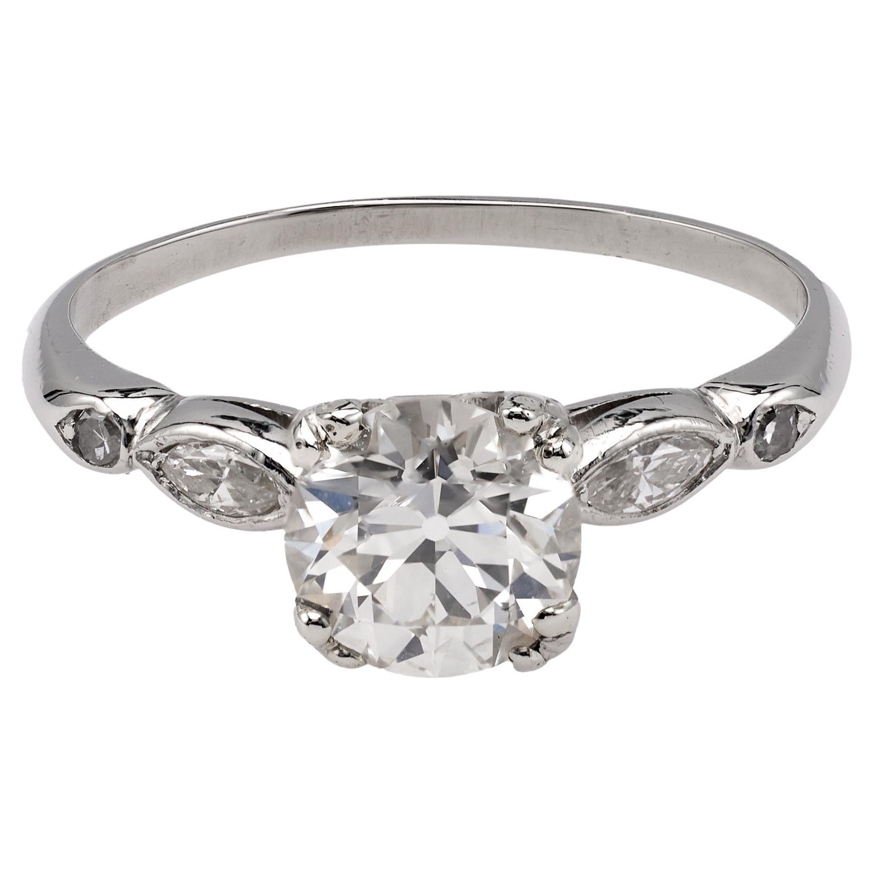 Art Deco GIA 1.19 Carat Old European Cut Diamond Platinum Ring For Sale