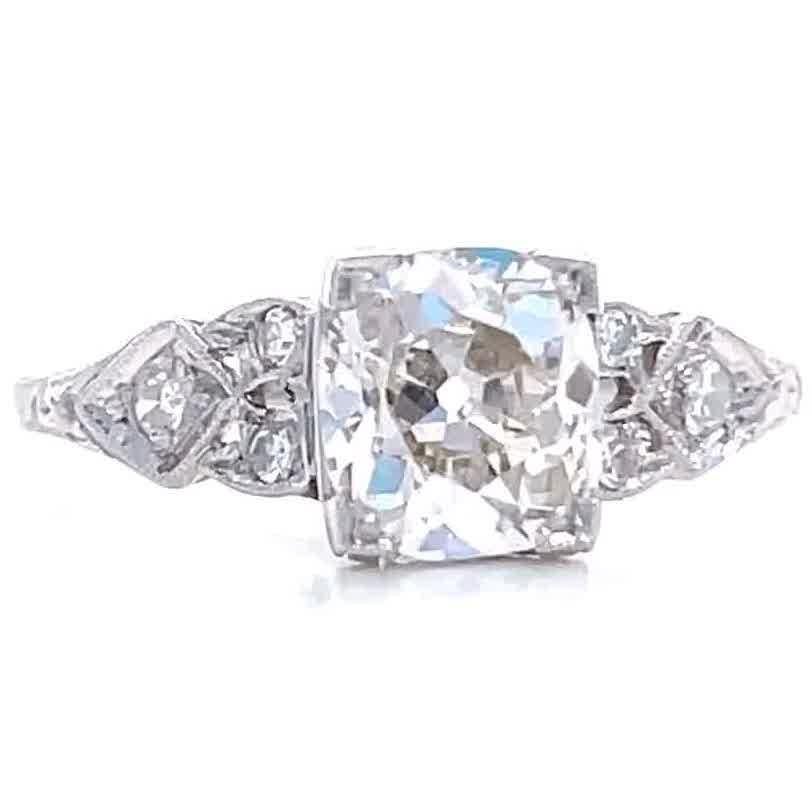 Art Deco GIA 1.20 Carat Old Mine Cut Diamond Platinum Ring In Excellent Condition In Beverly Hills, CA