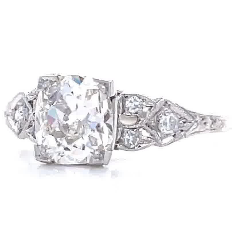 Women's Art Deco GIA 1.20 Carat Old Mine Cut Diamond Platinum Ring
