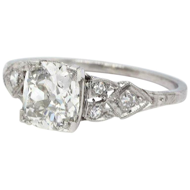 Art Deco GIA 1.20 Carat Old Mine Cut Diamond Platinum Ring
