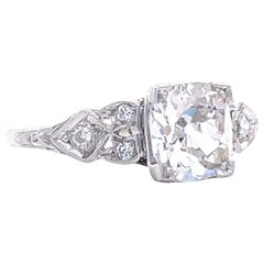 Art Deco GIA 1.20 Carat Old Mine Cut Diamond Platinum Ring