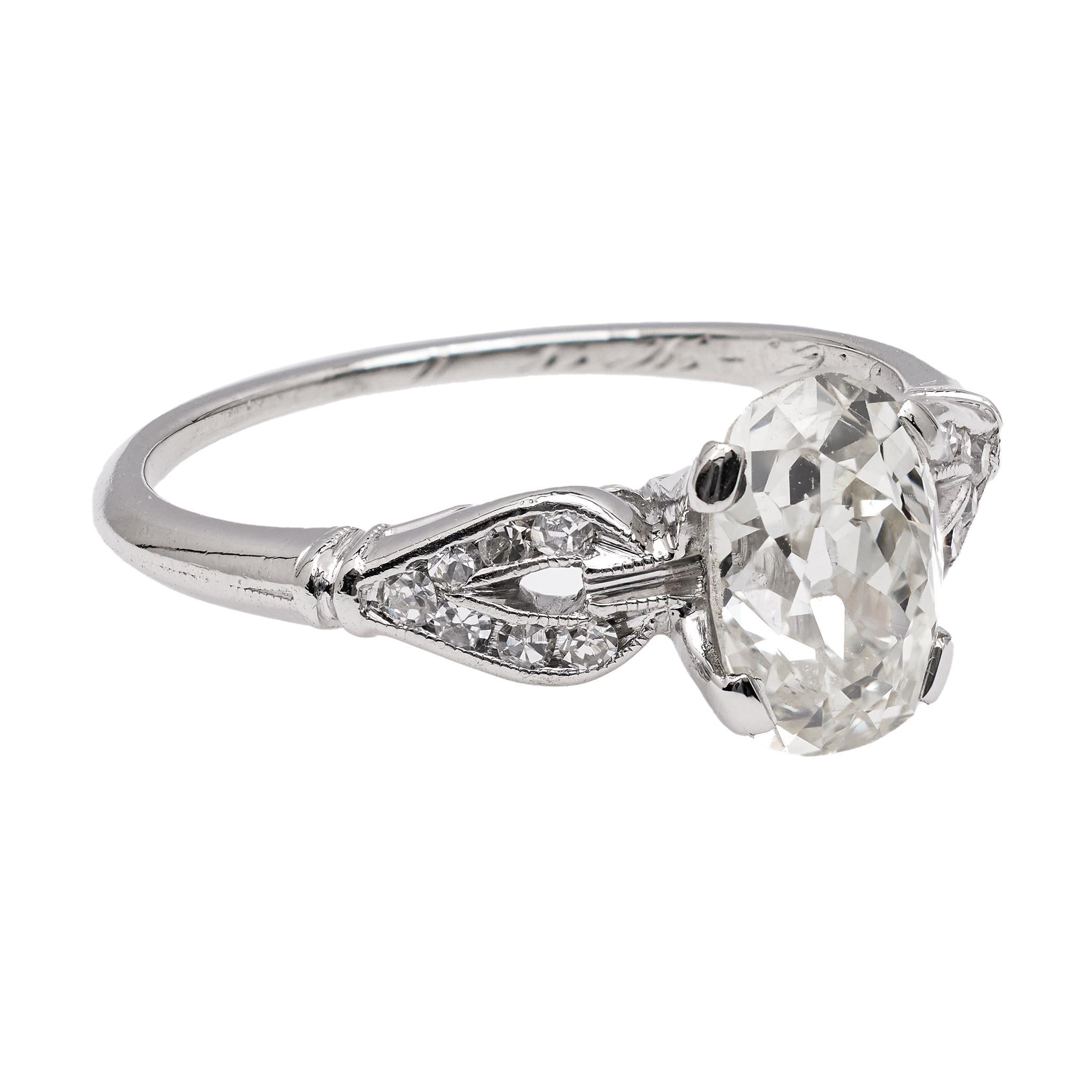 Art Deco GIA 1.20 Carat Old Mine Diamond Platinum Ring In Good Condition For Sale In Beverly Hills, CA