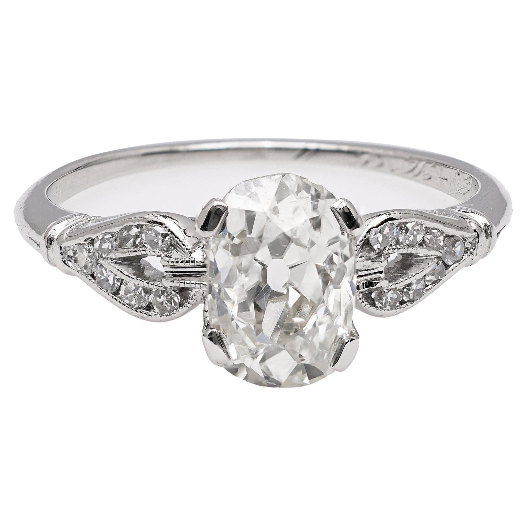 Art Deco GIA 1.20 Carat Old Mine Diamond Platinum Ring For Sale