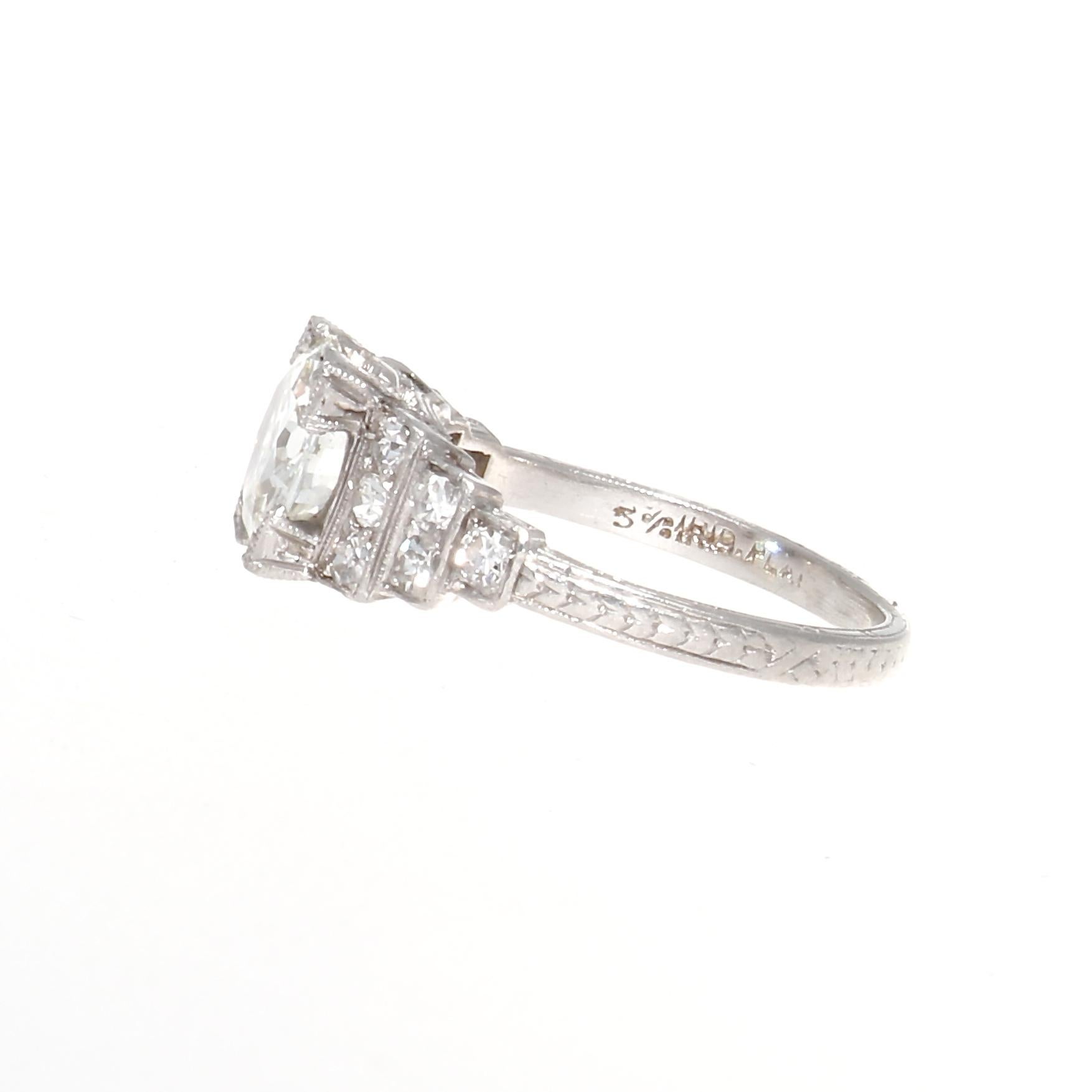 Art Deco GIA 1.20 Old European Cut Diamond Platinum Engagement Ring In Excellent Condition In Beverly Hills, CA