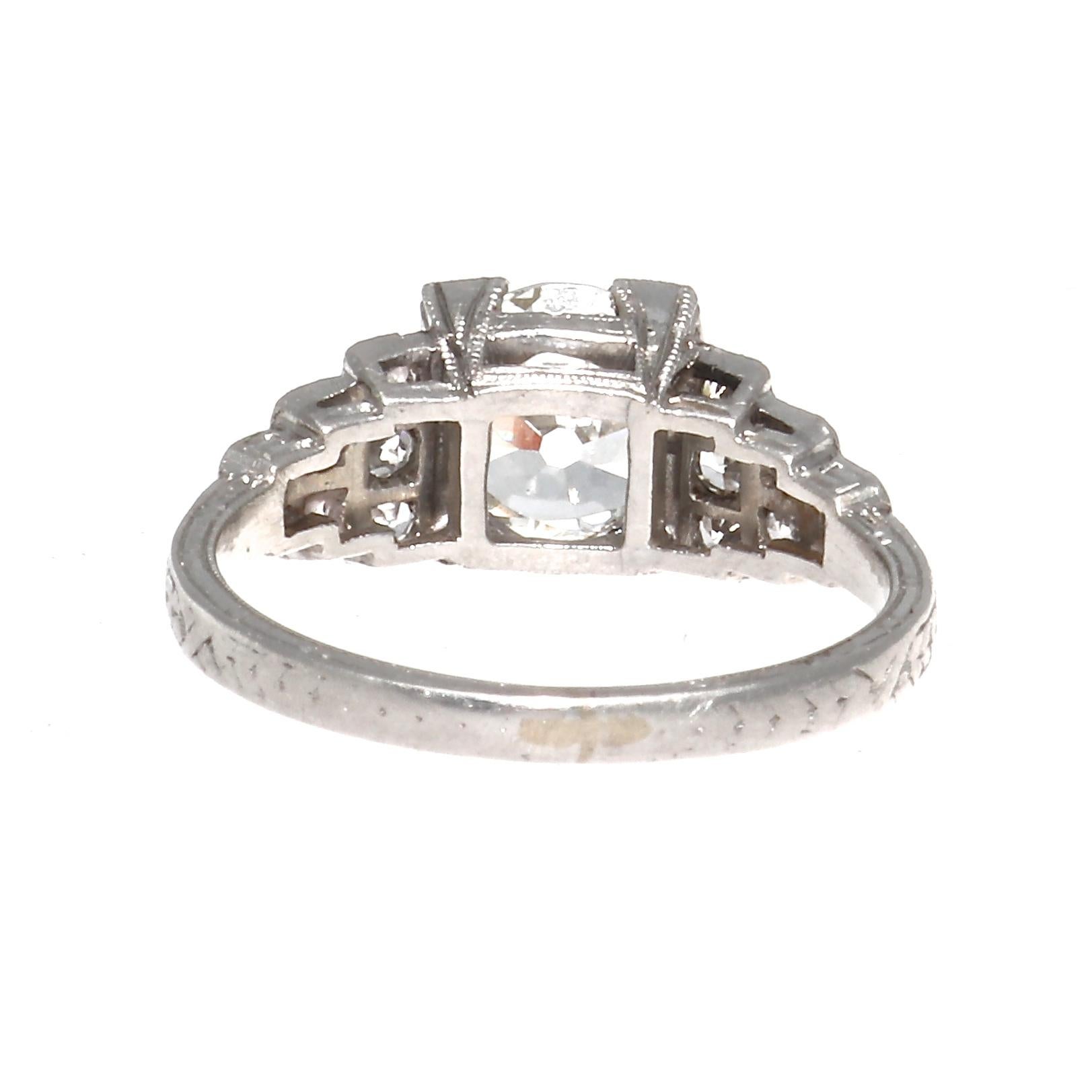 Art Deco GIA 1.20 Old European Cut Diamond Platinum Engagement Ring 1