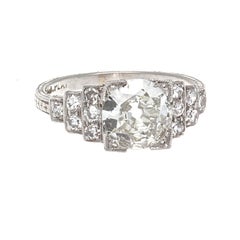 Art Deco GIA 1.20 Old European Cut Diamond Platinum Engagement Ring