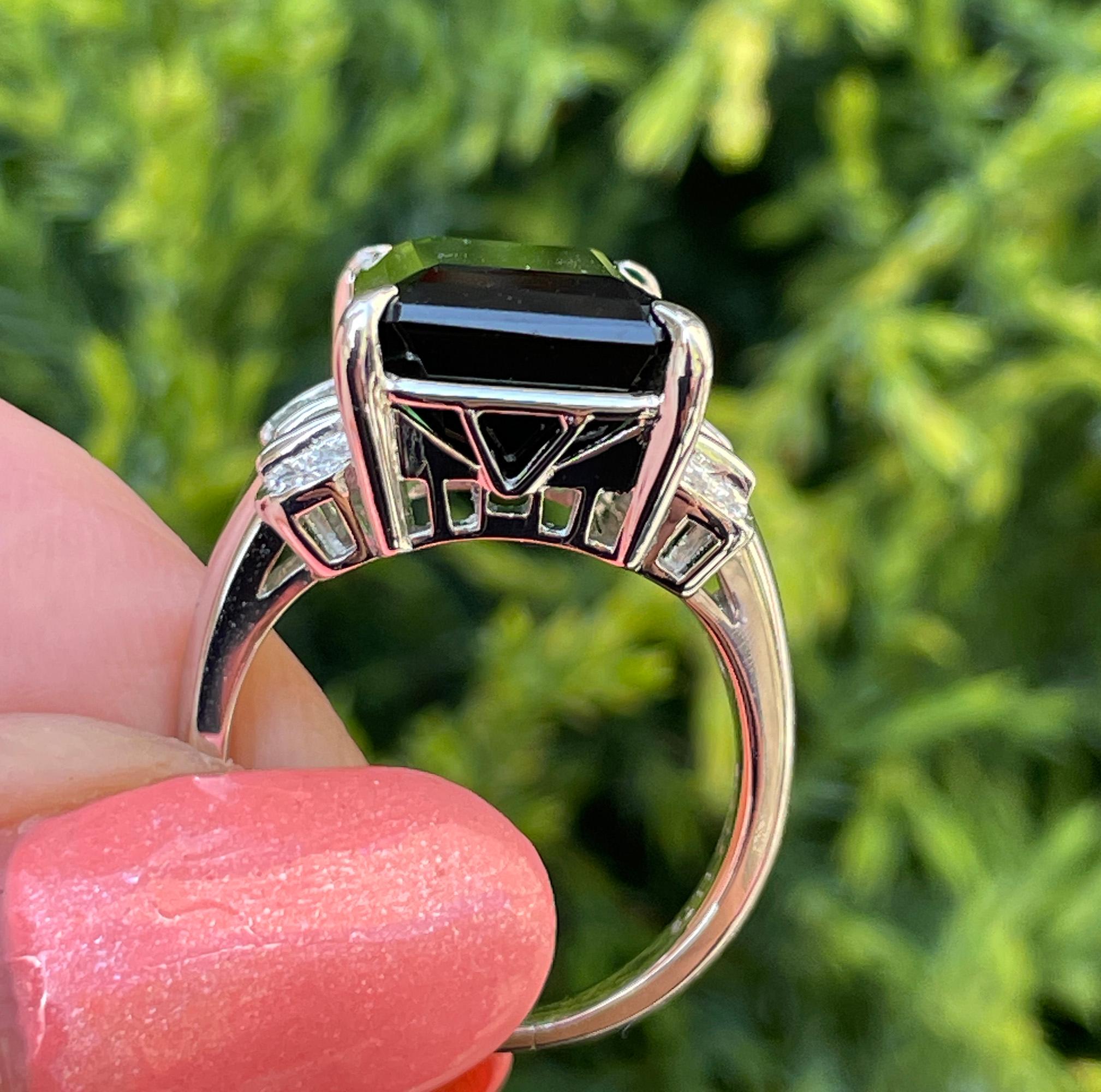 Art Deco GIA 12,18ctw Grüner Turmalin Diamant Platin Vintage Cocktail-Ring, Vintage im Angebot 11
