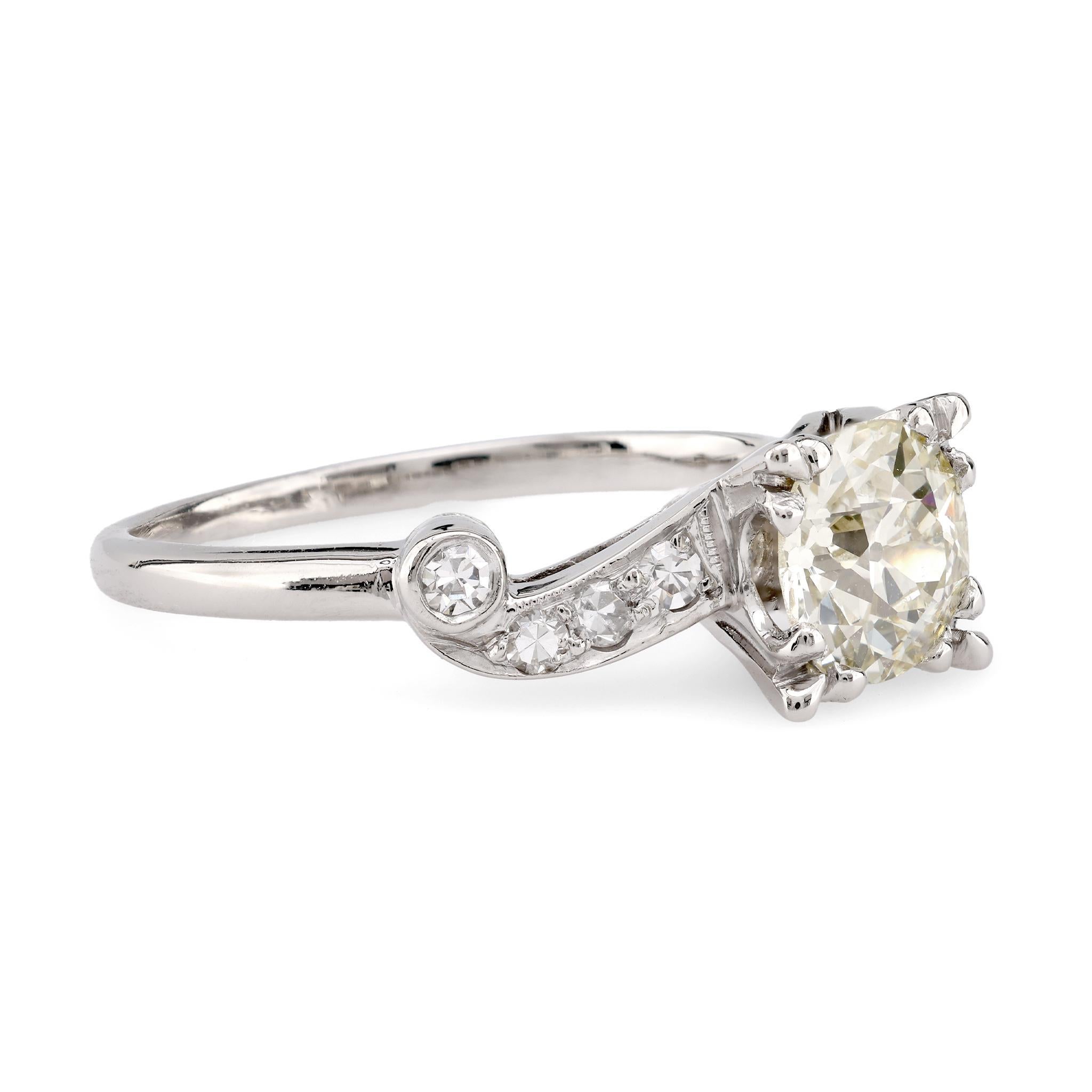 Art Deco GIA 1.22 Carat Old European Cut Diamond Platinum Swirl Ring In Excellent Condition In Beverly Hills, CA