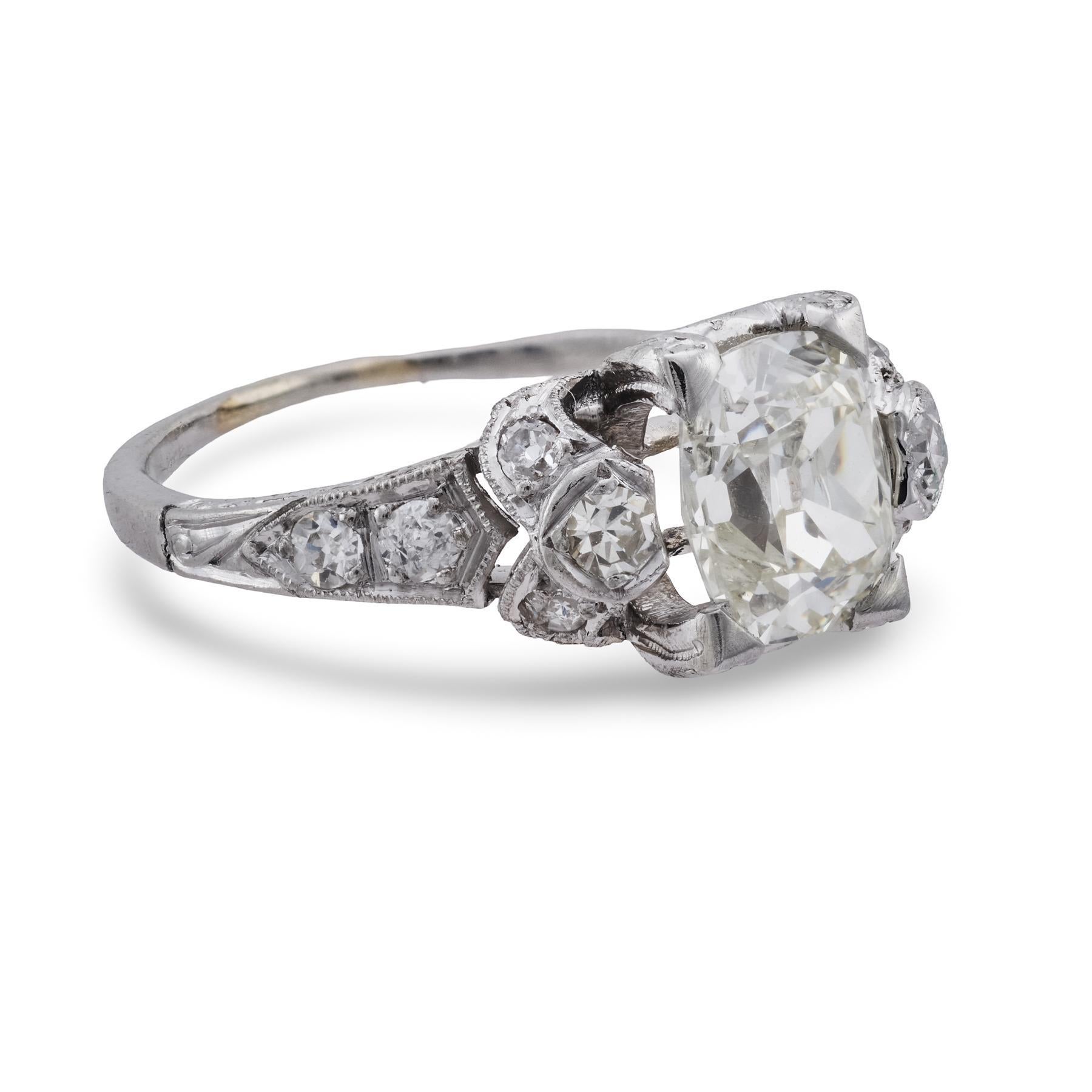 Bague de fiançailles Art déco en platine avec diamant taille ancienne de 1.22 carat, certifié GIA Pour femmes en vente