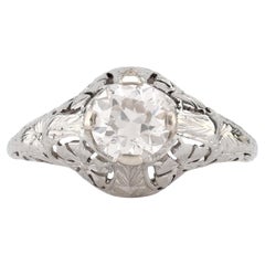 Art Deco GIA 1.23 Carat Diamond 18K White Gold Engagement Filigree Ring