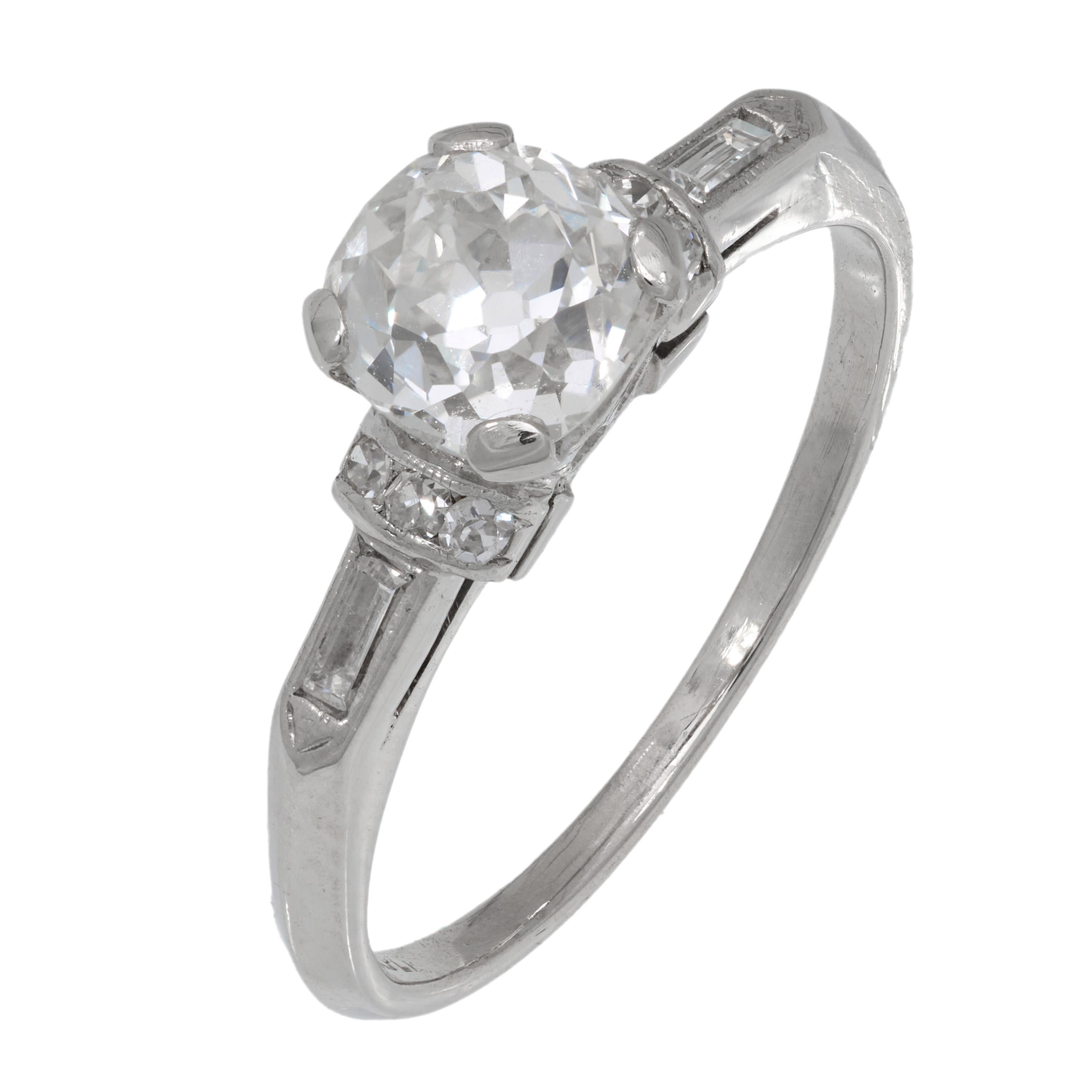 Art Deco GIA 1.23 carat old mine cut diamond platinum engagement ring