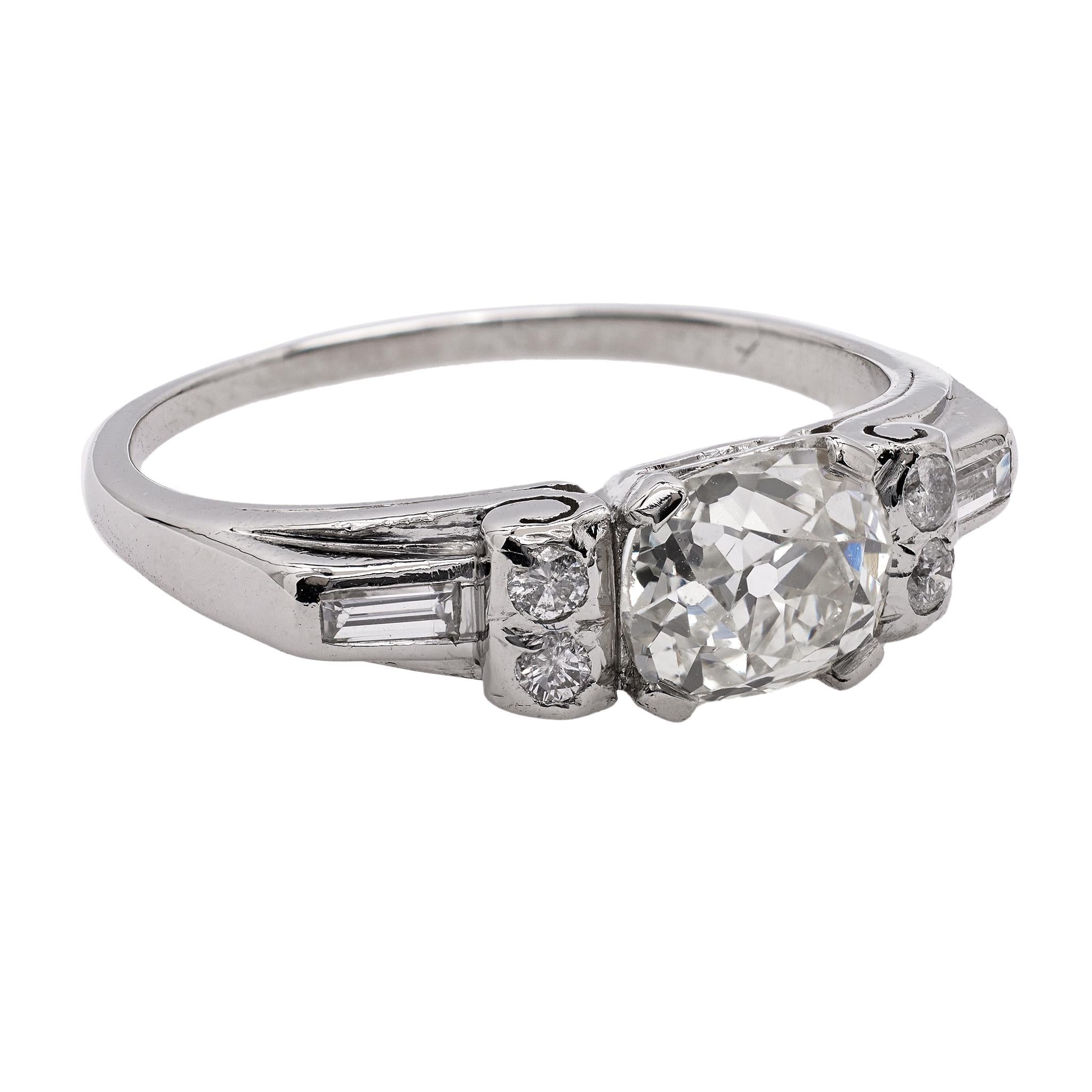 Art Deco GIA 1.25 Carat Old Mine Cut Diamond Platinum Ring 1