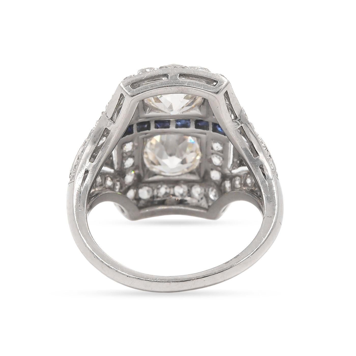 Art déco Bague Toi et Moi Art Déco en diamants taille vieille mine de 1,26 carat et 1,01 carat certifiés GIA en vente