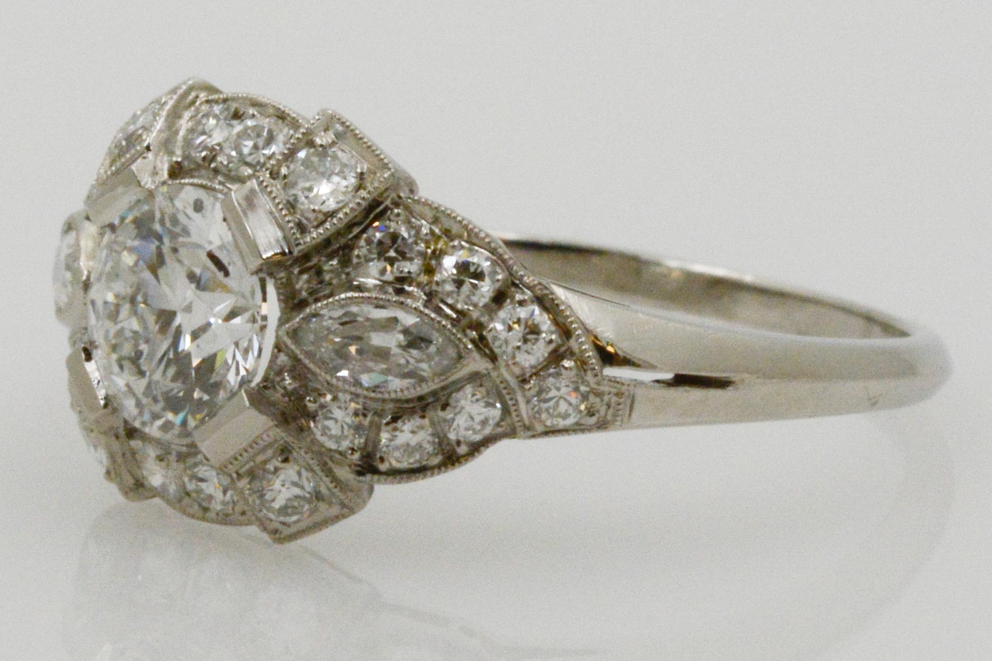 Art Deco Style GIA 1.27 Carat Diamond Platinum Ring In Good Condition In Dallas, TX