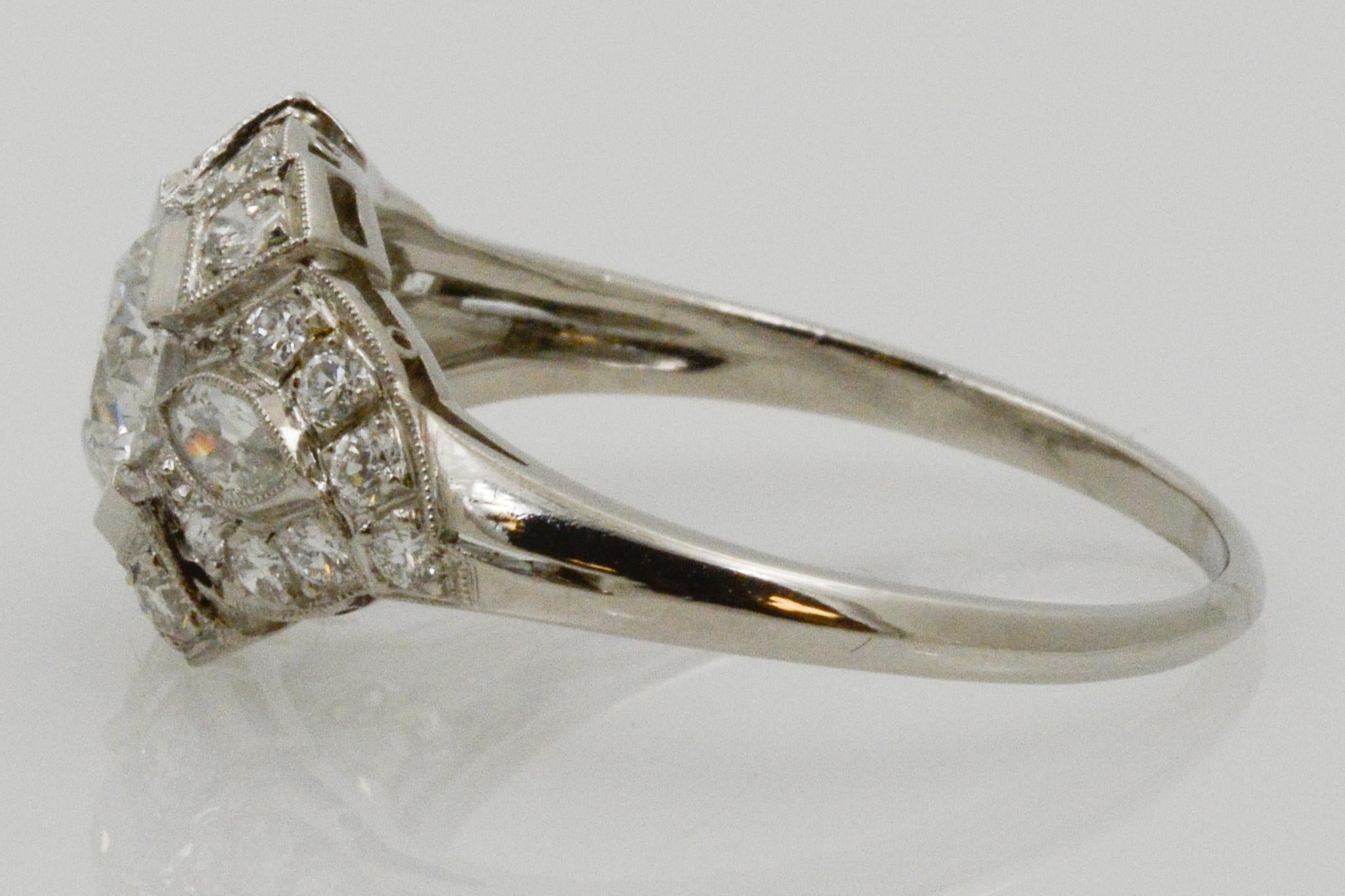Women's Art Deco Style GIA 1.27 Carat Diamond Platinum Ring