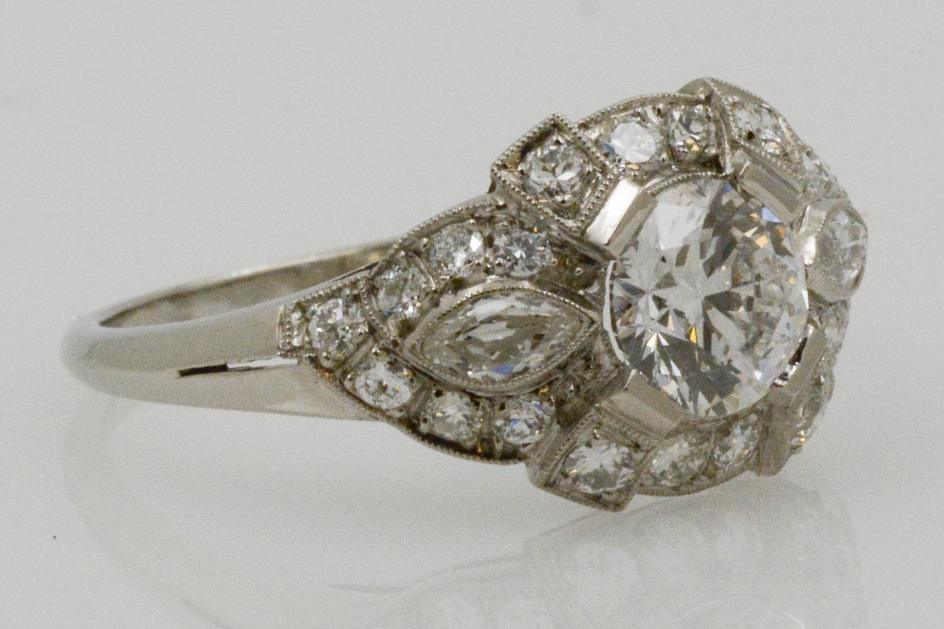Art Deco Style GIA 1.27 Carat Diamond Platinum Ring 2