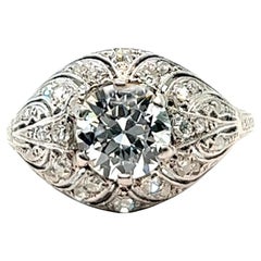 Art Deco GIA 1.27 Carats Old European Cut Diamond Platinum Filigree Ring