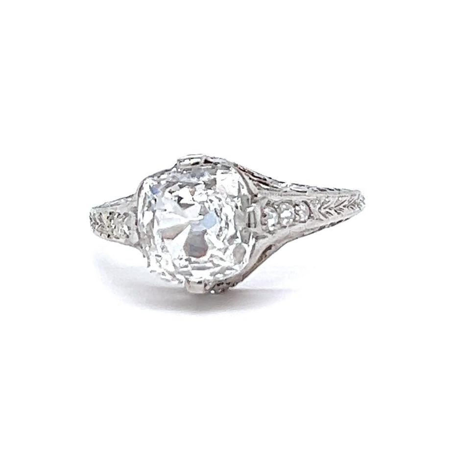 Art Deco GIA 1.28 Carats Old Mine Cut Diamond Platinum Filigree Ring 1