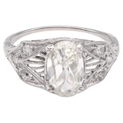 Vintage Art Deco GIA 1.29 Oval Diamond Platinum Engagement Ring