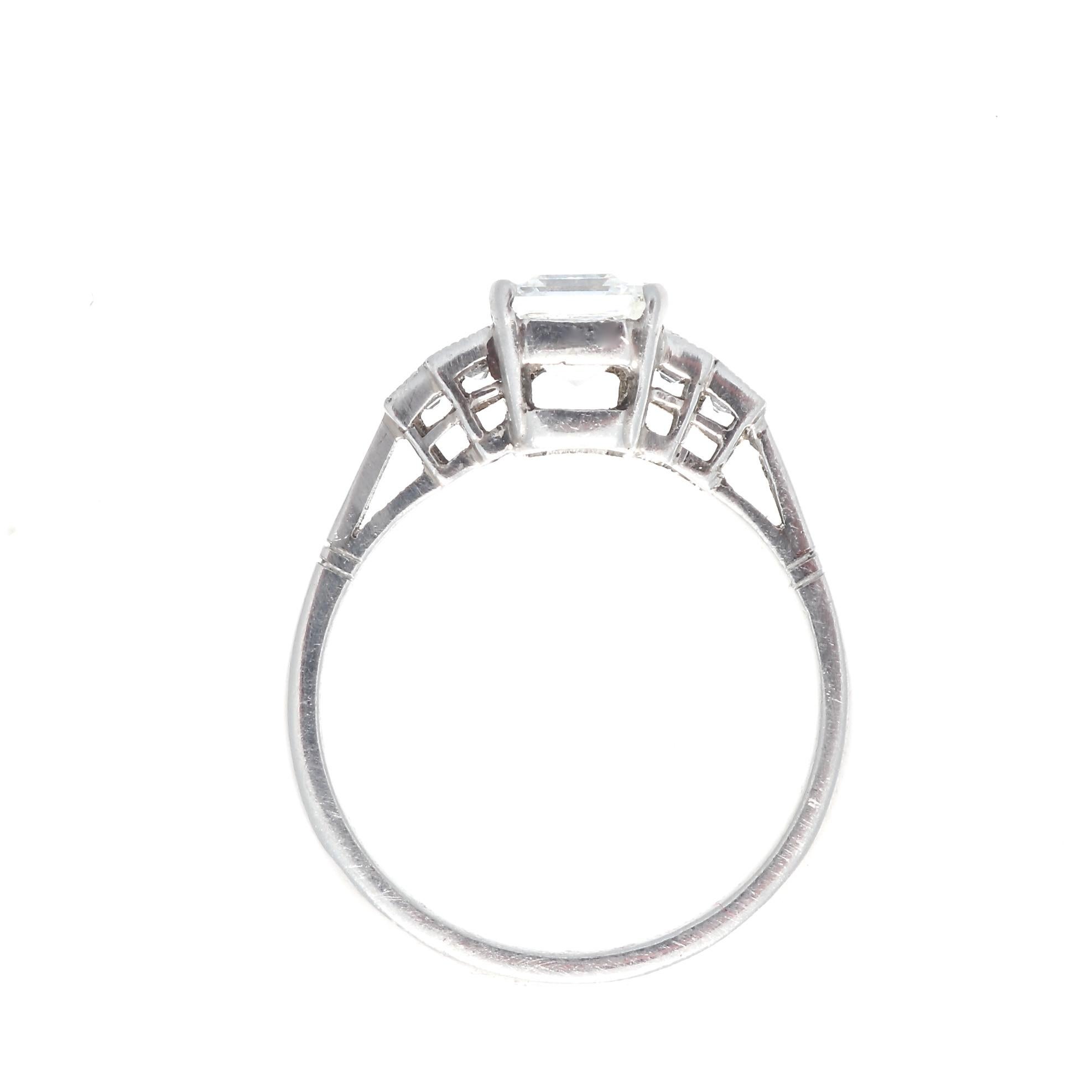 Art Deco GIA 1.30 Carat Asscher Cut Diamond Platinum Engagement Ring In Excellent Condition In Beverly Hills, CA