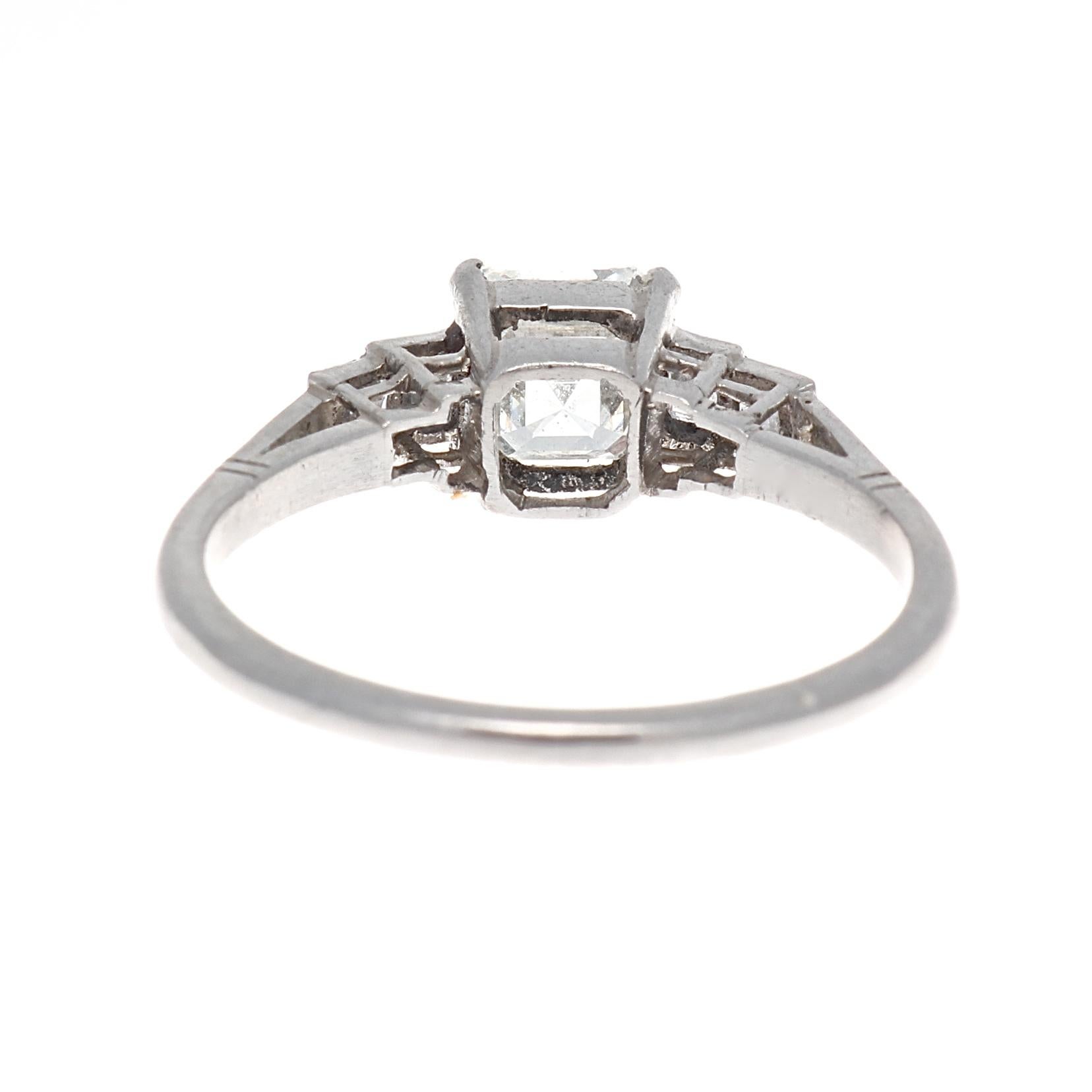 Women's Art Deco GIA 1.30 Carat Asscher Cut Diamond Platinum Engagement Ring