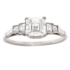 Antique Art Deco GIA 1.30 Carat Asscher Cut Diamond Platinum Engagement Ring