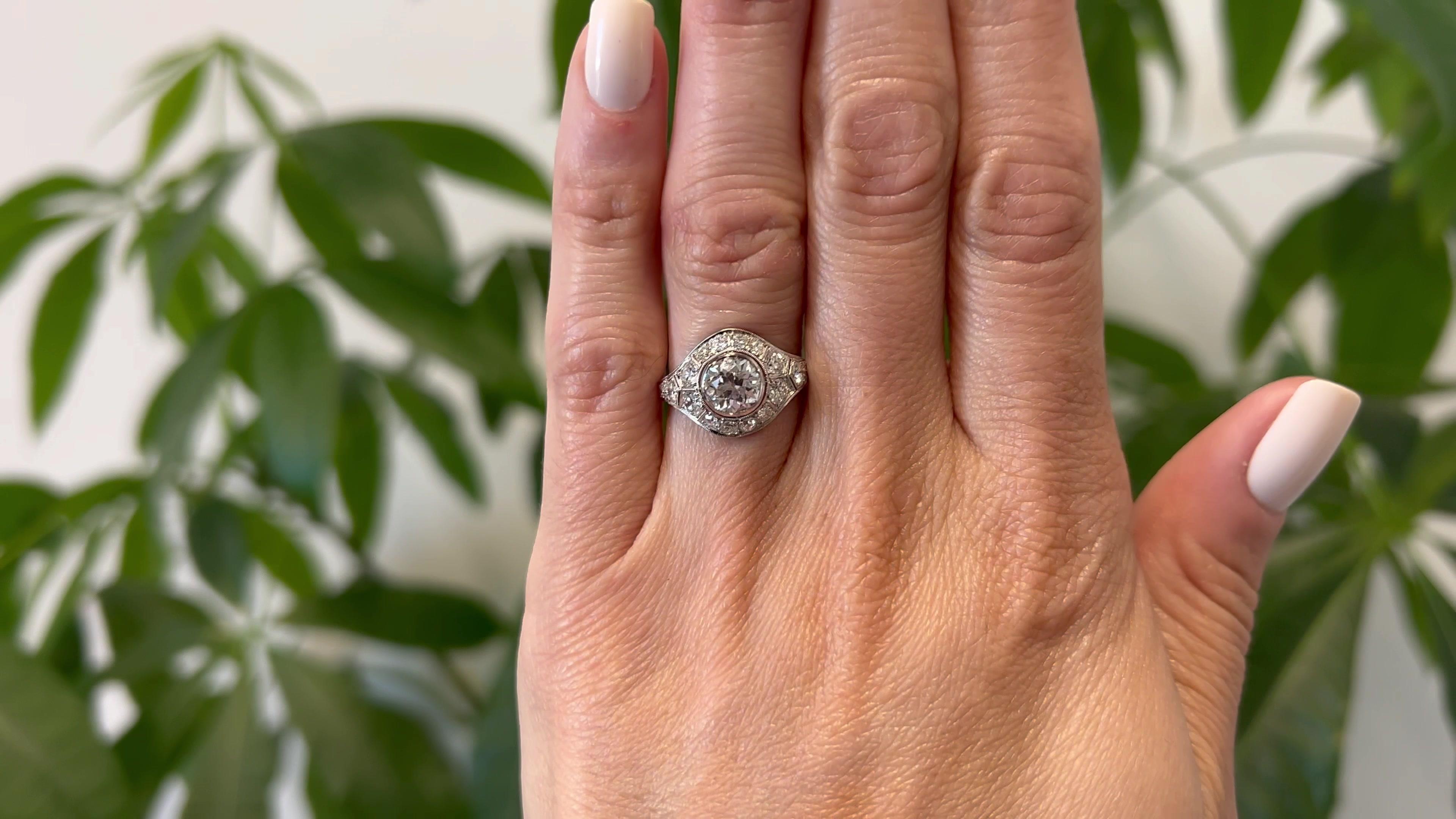 Platin mit GIA 1,30 Karat Diamant im alteuropäischen Schliff, Art déco (Alteuropäischer Schliff)