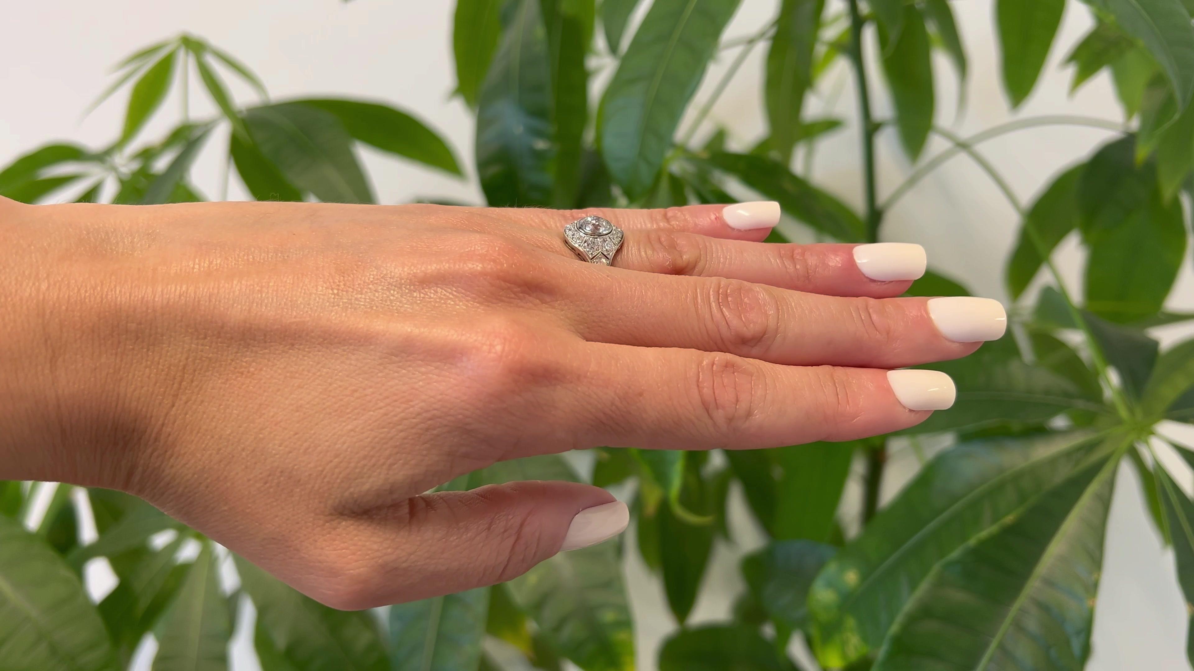 Platin mit GIA 1,30 Karat Diamant im alteuropäischen Schliff, Art déco im Zustand „Gut“ in Beverly Hills, CA