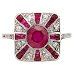 Bague en platine Art déco GIA 1,30 carat rubis diamant