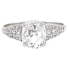 Art Deco GIA 1.31 Carat Cushion Cut Diamond Platinum Engagement Ring