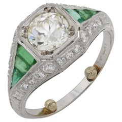 Bague de fiançailles Art déco GIA 1.31 carats diamant émeraude platine