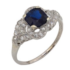 Art Deco GIA 1.33 carat Burma no heat sapphire diamond platinum ring