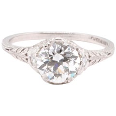 Art Deco GIA 1.34 Carat Old European Cut Diamond Platinum Ring