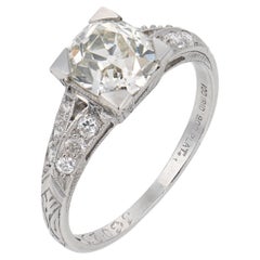 Art Deco GIA 1.35 carat old mine cut diamond platinum engagement ring