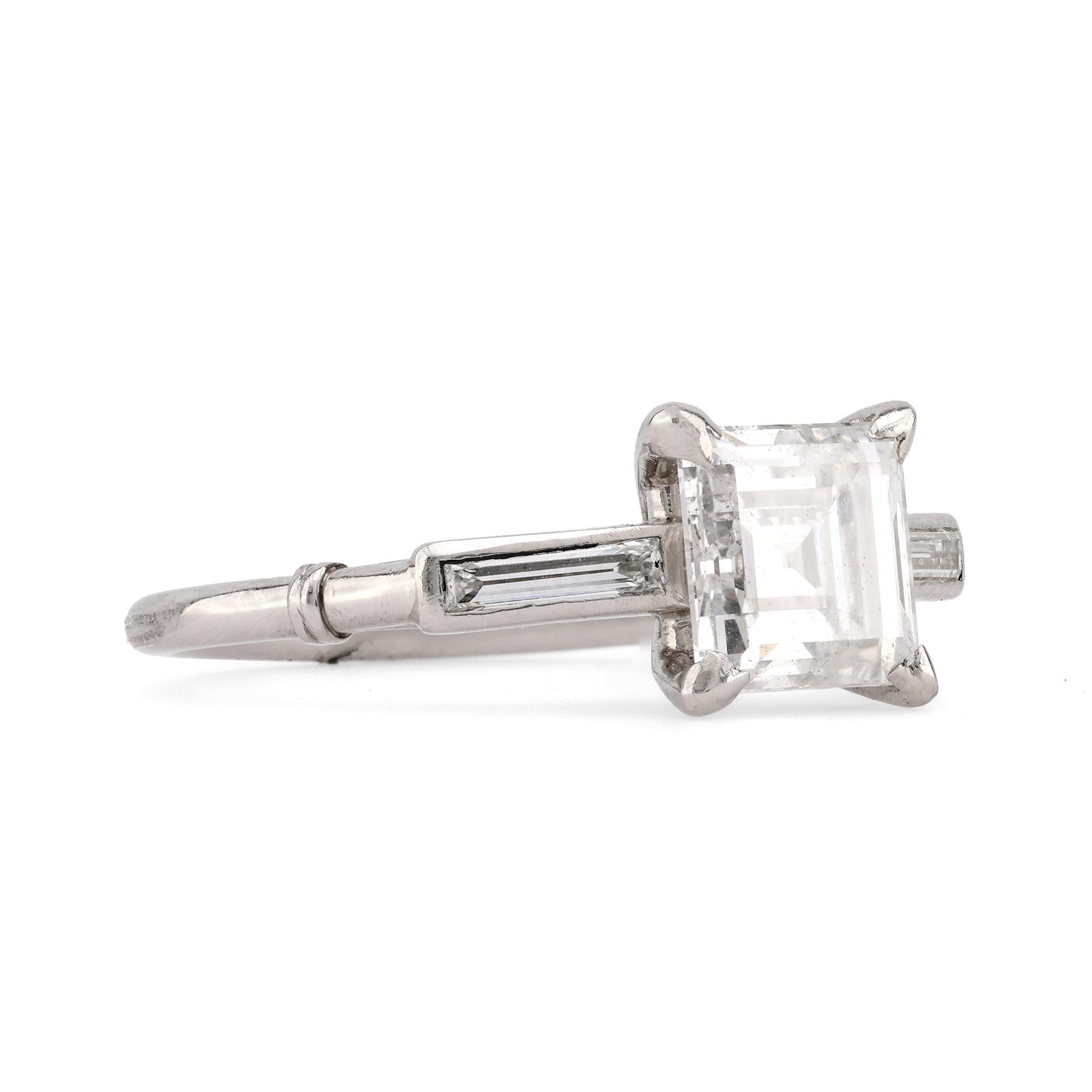 Platin-Verlobungsring, Art déco, GIA 1,36 Karat Diamant im Quadratschliff, Platin (Carréeschliff)
