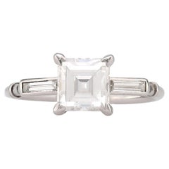 Platin-Verlobungsring, Art déco, GIA 1,36 Karat Diamant im Quadratschliff, Platin